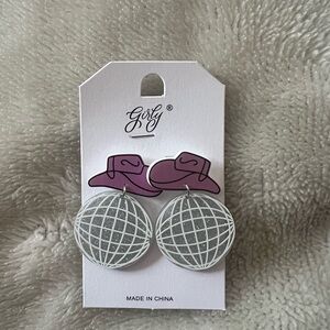 Pink cowgirl hat & Silver Disco Ball earrings